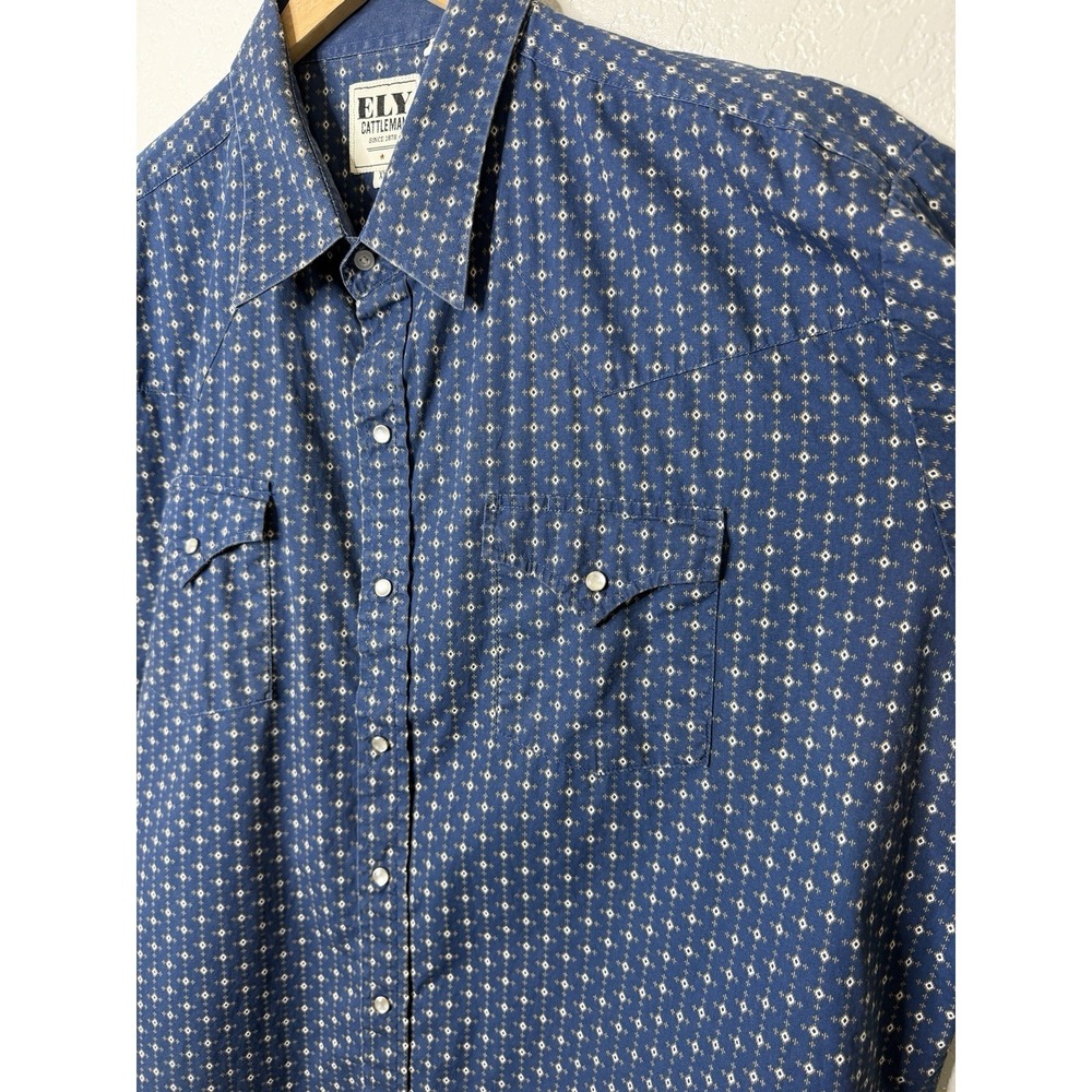 Ely Cattleman Mens Blue Geometric Pearl Snap Western Shirt Short Sleeve XXL 2XL - Picture 7 of 14